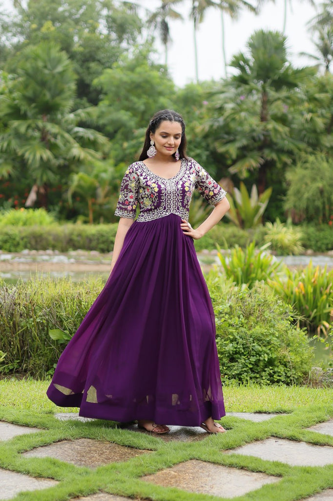 Purple Luxury Designer Gown with Zari and Sequins Embroidery ClothsVilla