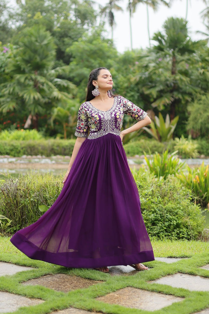 Purple Luxury Designer Gown with Zari and Sequins Embroidery ClothsVilla