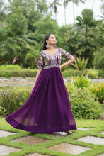 Load image into Gallery viewer, Purple Luxury Designer Gown with Zari and Sequins Embroidery ClothsVilla