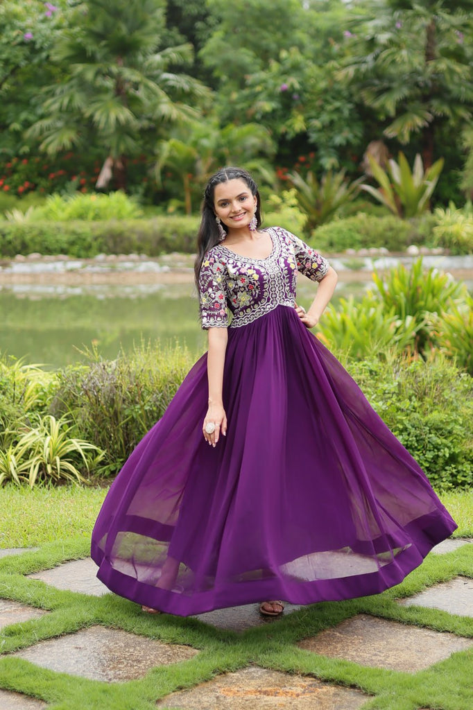 Purple Luxury Designer Gown with Zari and Sequins Embroidery ClothsVilla