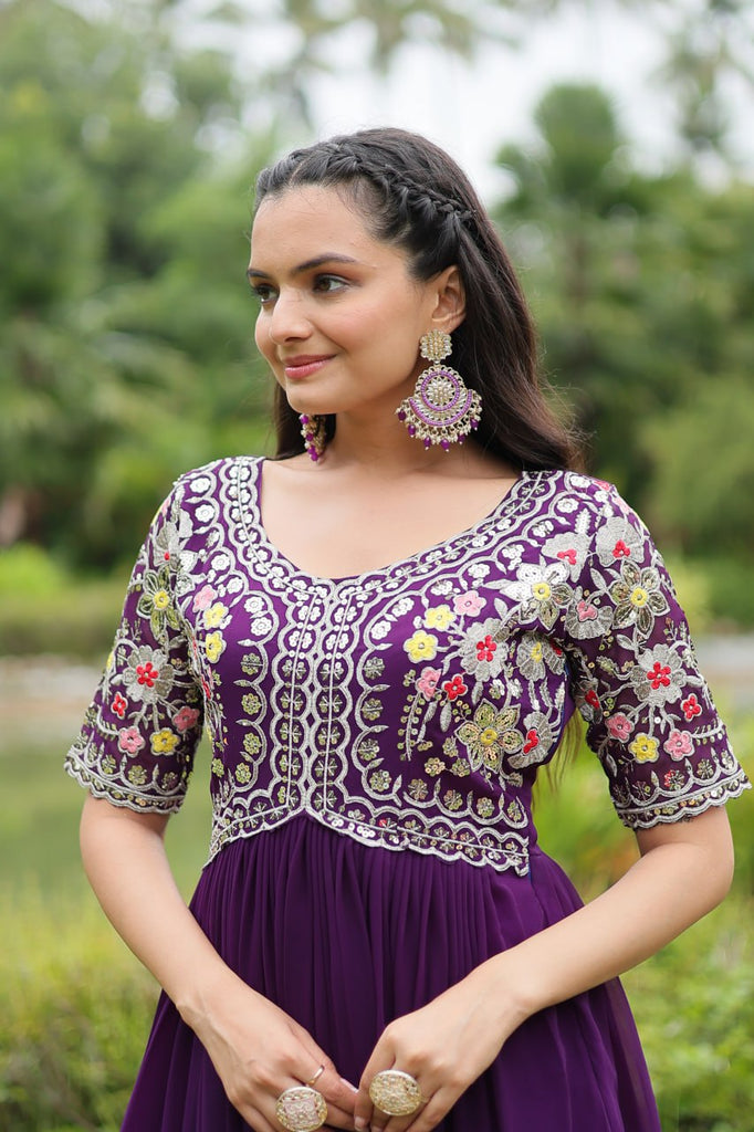 Purple Luxury Designer Gown with Zari and Sequins Embroidery ClothsVilla