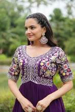 Load image into Gallery viewer, Purple Luxury Designer Gown with Zari and Sequins Embroidery ClothsVilla