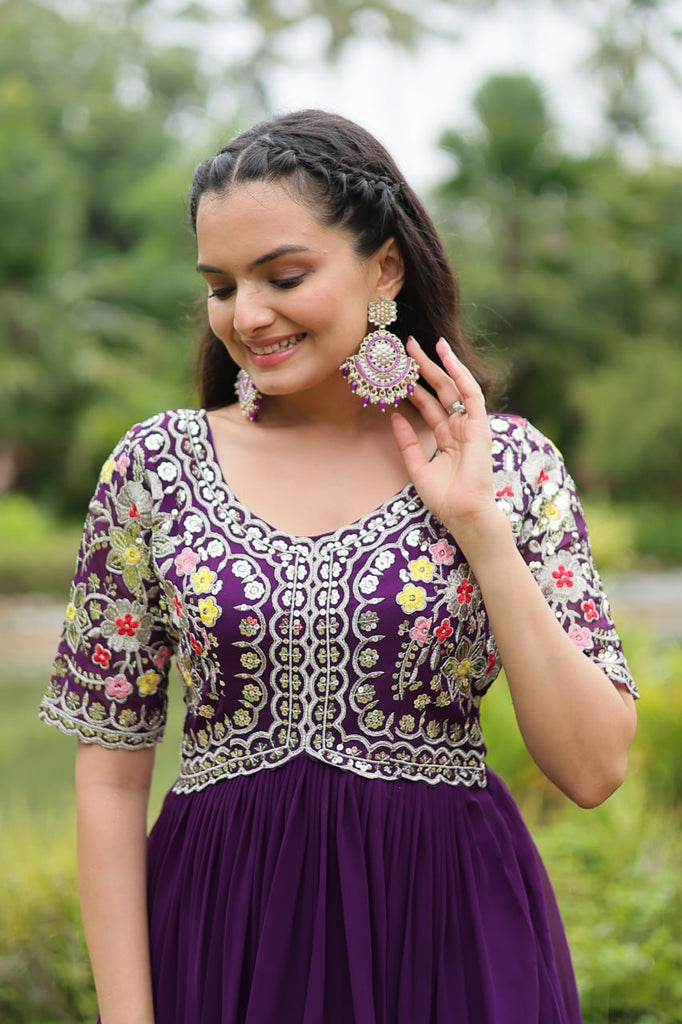 Purple Luxury Designer Gown with Zari and Sequins Embroidery ClothsVilla