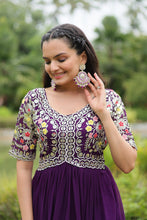 Load image into Gallery viewer, Purple Luxury Designer Gown with Zari and Sequins Embroidery ClothsVilla