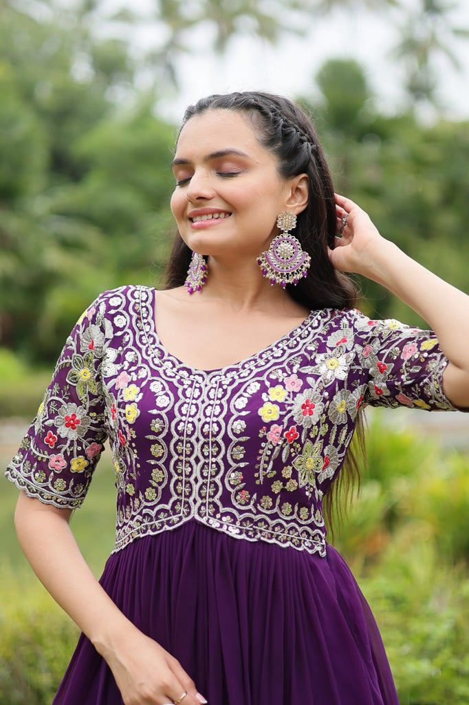 Purple Luxury Designer Gown with Zari and Sequins Embroidery ClothsVilla