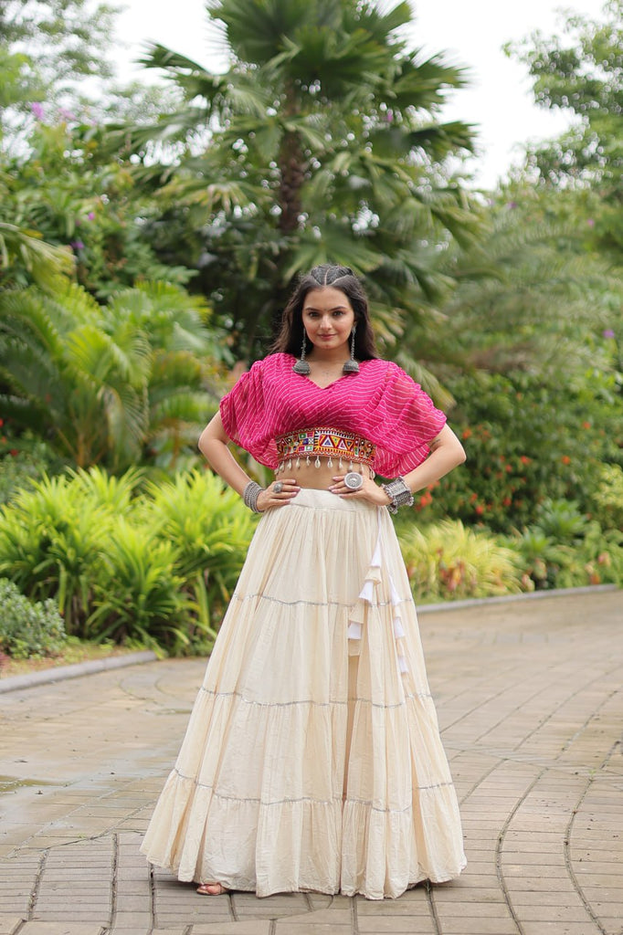 Magenta Elegant Lehenga with Leheriya Print Blouse ClothsVilla