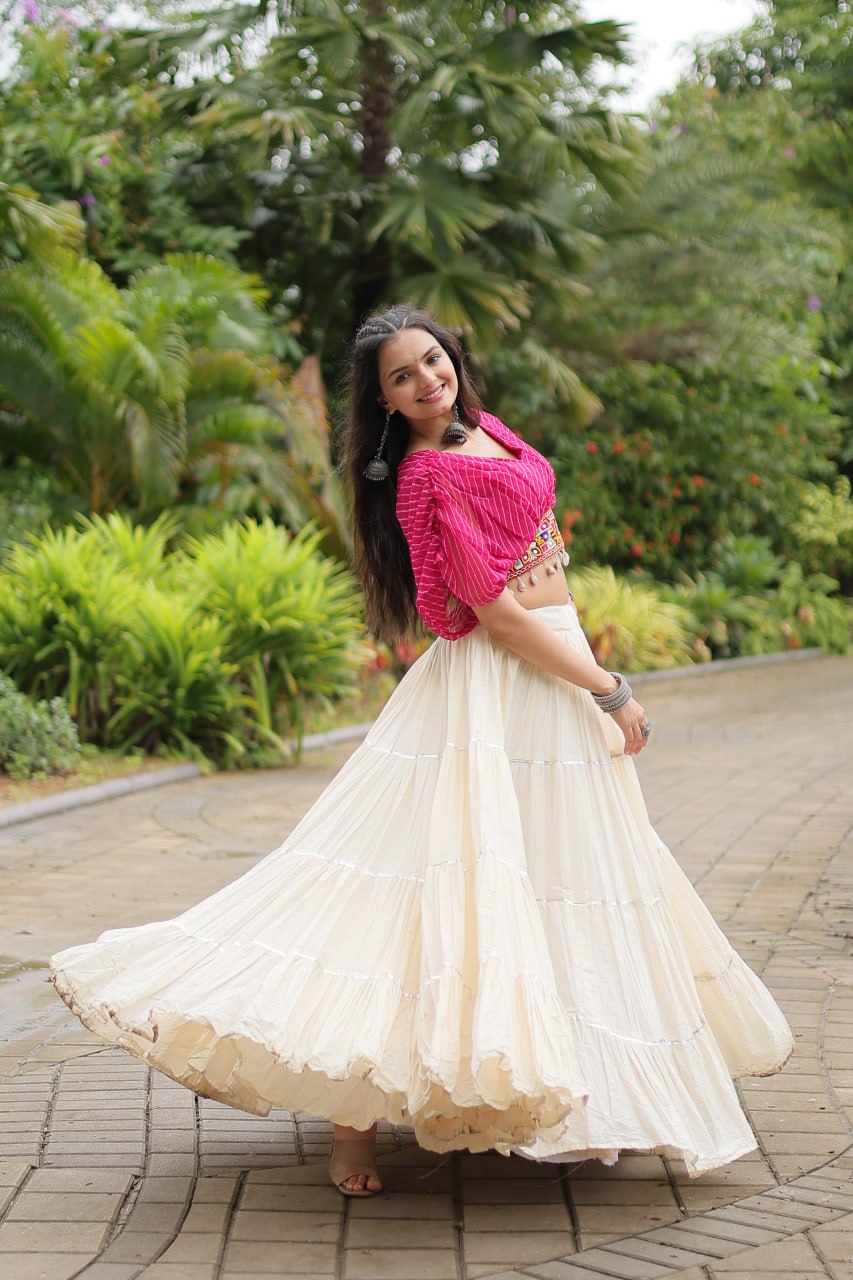 Magenta Elegant Lehenga with Leheriya Print Blouse ClothsVilla