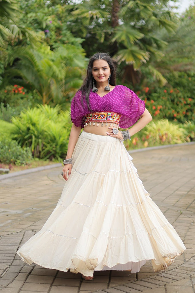 Purple Elegant Lehenga with Leheriya Print Blouse ClothsVilla