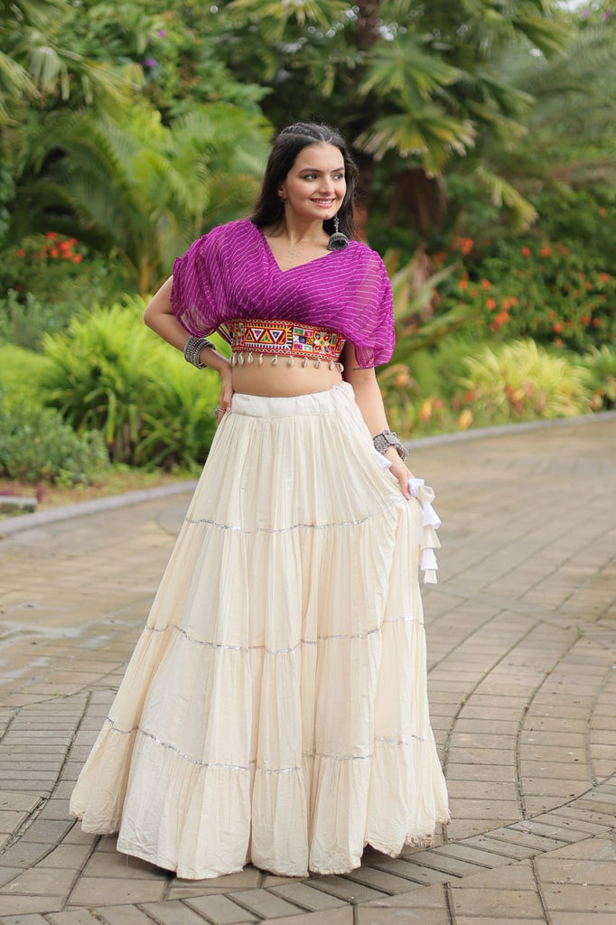 Purple Elegant Lehenga with Leheriya Print Blouse ClothsVilla