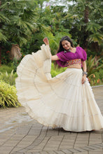 Load image into Gallery viewer, Purple Elegant Lehenga with Leheriya Print Blouse ClothsVilla