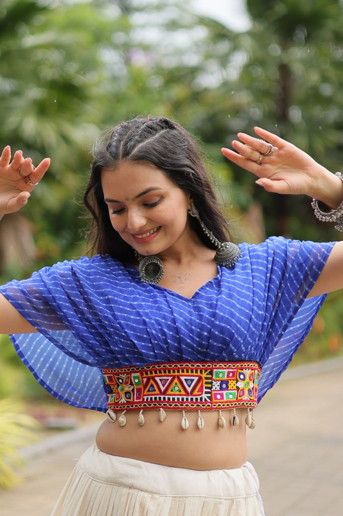 Blue Elegant Lehenga with Leheriya Print Blouse ClothsVilla