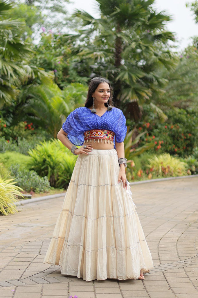 Blue Elegant Lehenga with Leheriya Print Blouse ClothsVilla