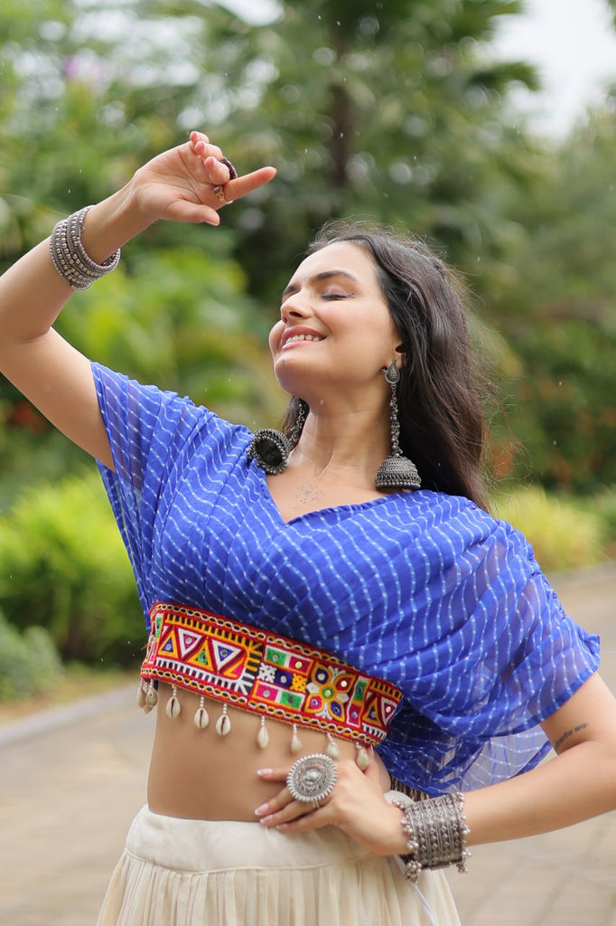 Blue Elegant Lehenga with Leheriya Print Blouse ClothsVilla