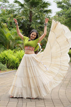 Load image into Gallery viewer, Green Elegant Lehenga with Leheriya Print Blouse ClothsVilla