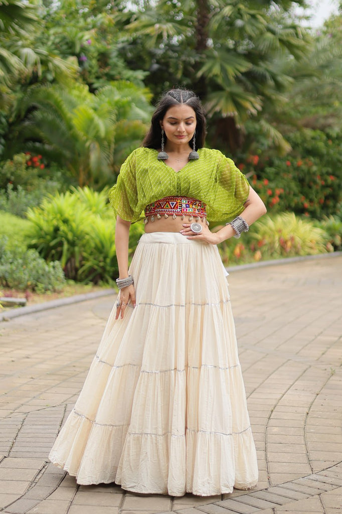 Green Elegant Lehenga with Leheriya Print Blouse ClothsVilla