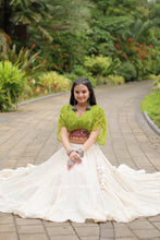 Load image into Gallery viewer, Green Elegant Lehenga with Leheriya Print Blouse ClothsVilla