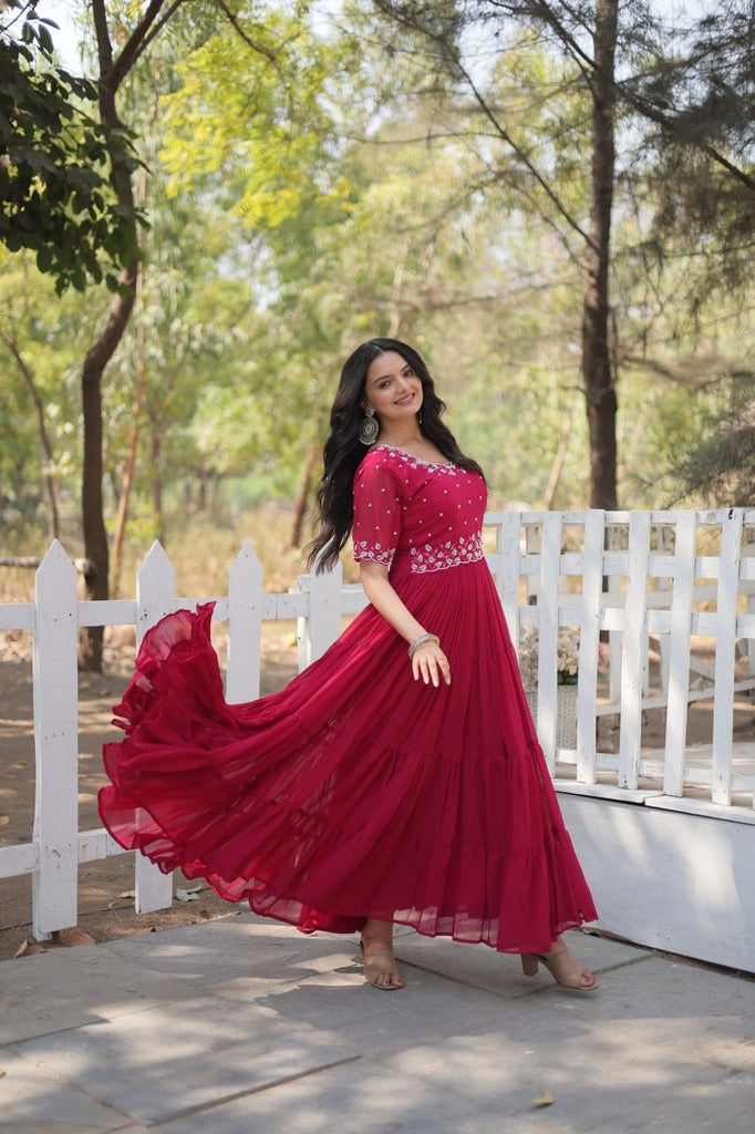 Pink Exquisite Faux Blooming Gown with Beads Embroidery ClothsVilla