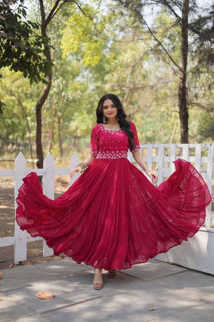 Pink Exquisite Faux Blooming Gown with Beads Embroidery ClothsVilla