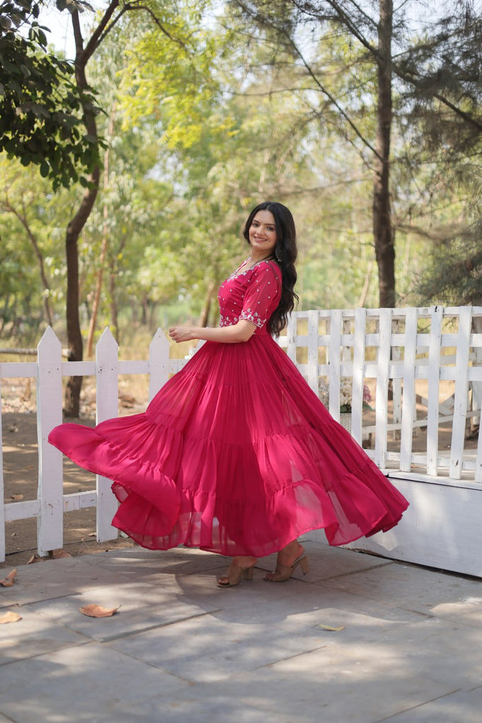 Pink Exquisite Faux Blooming Gown with Beads Embroidery ClothsVilla