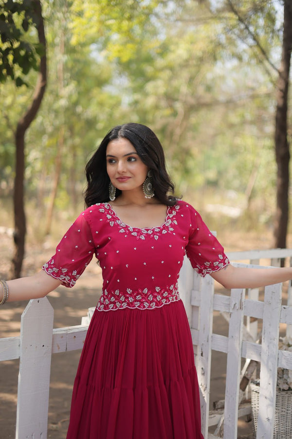 Pink Exquisite Faux Blooming Gown with Beads Embroidery ClothsVilla