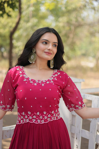 Pink Exquisite Faux Blooming Gown with Beads Embroidery ClothsVilla