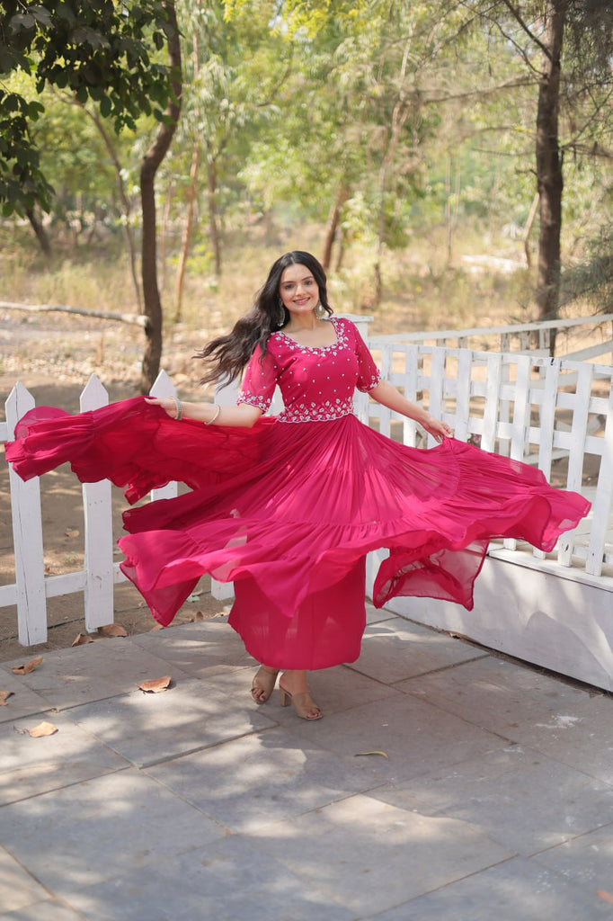 Pink Exquisite Faux Blooming Gown with Beads Embroidery ClothsVilla