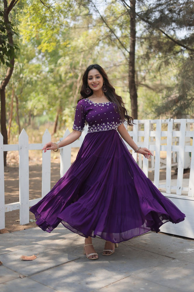 Purple Exquisite Faux Blooming Gown with Beads Embroidery ClothsVilla