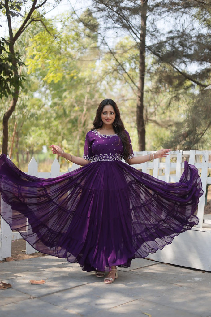 Purple Exquisite Faux Blooming Gown with Beads Embroidery ClothsVilla