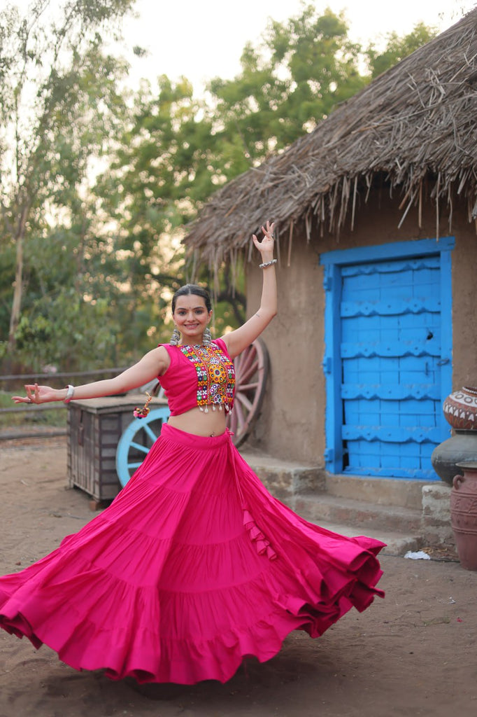 Pink Traditional Reyon Lehenga Set with Embroidered Blouse and Koti ClothsVilla