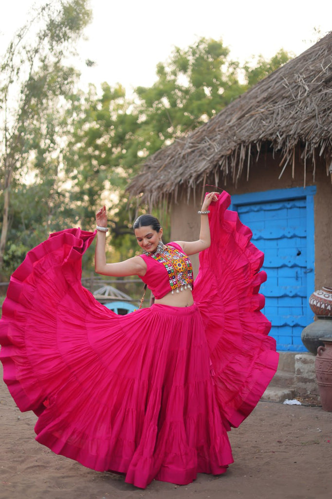 Pink Traditional Reyon Lehenga Set with Embroidered Blouse and Koti ClothsVilla