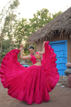 Load image into Gallery viewer, Pink Traditional Reyon Lehenga Set with Embroidered Blouse and Koti ClothsVilla