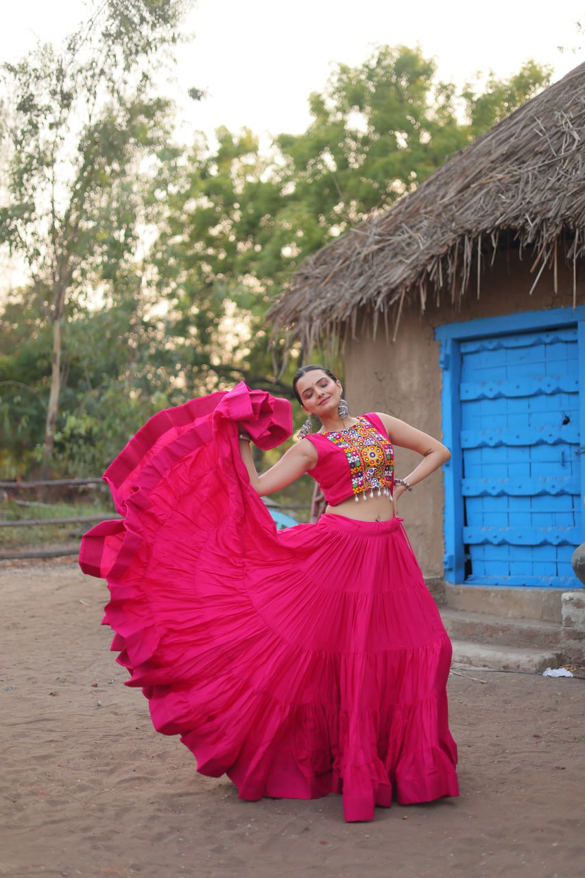 Pink Traditional Reyon Lehenga Set with Embroidered Blouse and Koti ClothsVilla