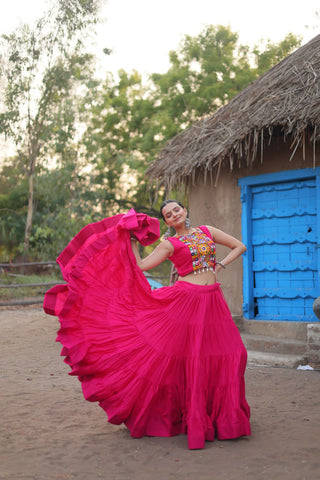Pink Traditional Reyon Lehenga Set with Embroidered Blouse and Koti ClothsVilla
