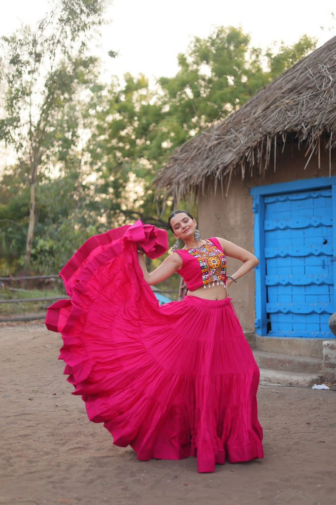 Pink Traditional Reyon Lehenga Set with Embroidered Blouse and Koti ClothsVilla