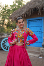 Load image into Gallery viewer, Pink Traditional Reyon Lehenga Set with Embroidered Blouse and Koti ClothsVilla