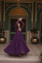 Load image into Gallery viewer, Purple Bandhani Print Faux Georgette Gown with Kutchi Patchwork ClothsVilla