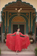 Load image into Gallery viewer, Red Bandhani Print Faux Georgette Gown with Kutchi Patchwork ClothsVilla