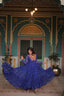 Blue Bandhani Print Faux Georgette Gown with Kutchi Patchwork ClothsVilla