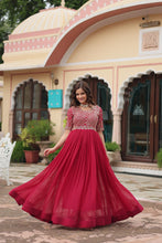 Load image into Gallery viewer, Red Luxury Faux Blooming Designer Gown with Zari &amp; Sequins Embroidery ClothsVilla