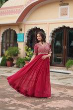 Load image into Gallery viewer, Red Luxury Faux Blooming Designer Gown with Zari &amp; Sequins Embroidery ClothsVilla