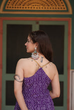 Load image into Gallery viewer, Purple Bandhani Print Sleeveless Gown with Kutchi Patchwork ClothsVilla