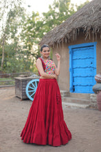 Load image into Gallery viewer, Maroon Rayon Lehenga Set with Embroidered Gamthi Work ClothsVilla