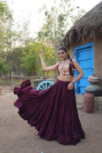 Load image into Gallery viewer, Purple Rayon Lehenga Set with Embroidered Gamthi Work ClothsVilla