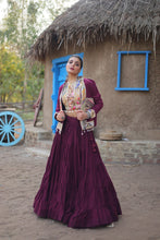 Load image into Gallery viewer, Purple Rayon Lehenga Set with Embroidered Gamthi Work ClothsVilla