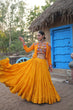 Load image into Gallery viewer, Yellow Rayon Lehenga Set with Embroidered Gamthi Work ClothsVilla