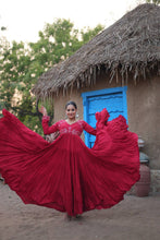 Load image into Gallery viewer, Maroon Rayon Gown with Real Mirror Work and 5-Layer Gathering Stitch ClothsVilla