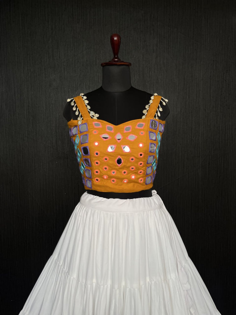 White Lehenga & Yellow Choli Set Designer Rayon  with Real Mirror & Kodi Work (Copy) ClothsVilla