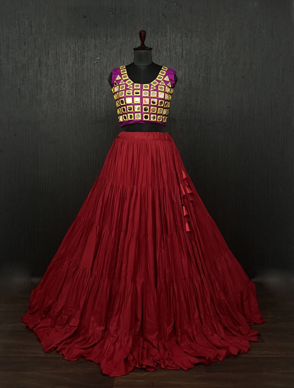 Red Lehenga & Purple Choli Set Designer Rayon  with Real Mirror & Kodi Work (Copy) ClothsVilla Main image