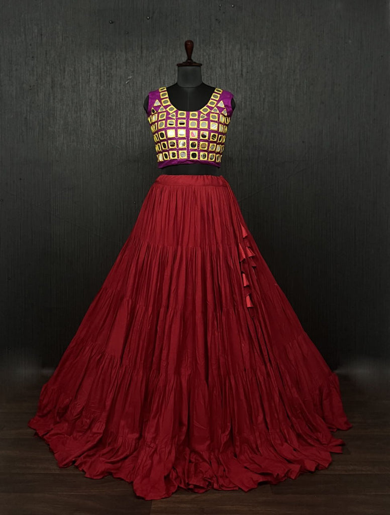 Red Lehenga & Purple Choli Set Designer Rayon  with Real Mirror & Kodi Work (Copy) ClothsVilla