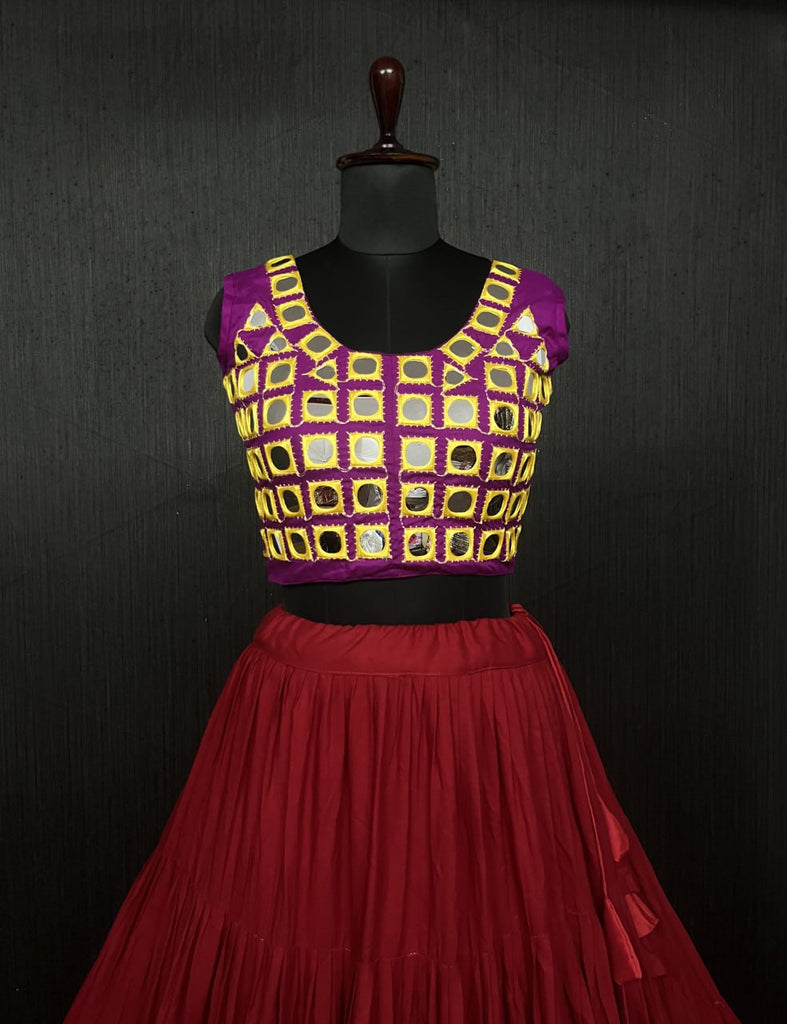 Red Lehenga & Purple Choli Set Designer Rayon  with Real Mirror & Kodi Work (Copy) ClothsVilla